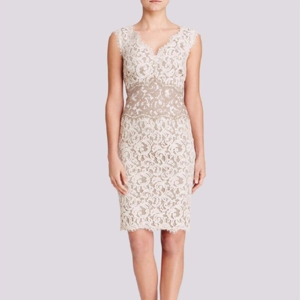Tadashi Shoji two-tone lace midi dress